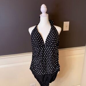 Black and White Polka Dot Halter Swimsuit (Used)